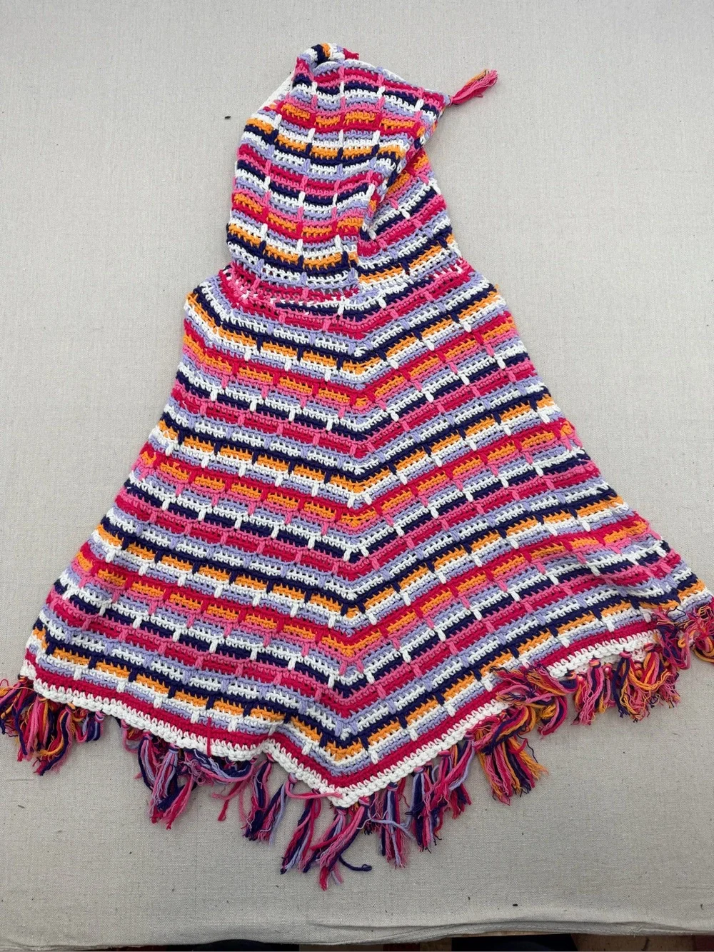 Gap Rainbow Crochet Pullover Hooded Poncho